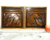 Pair of wooden sculpted panels, architectural salvage, antique salvage, wall decor, French antiques.