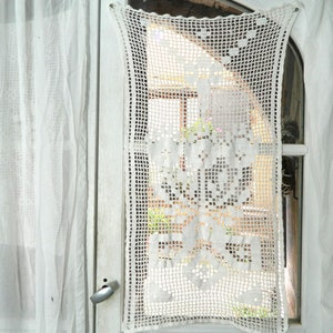 Crochet lace, cafe curtain, window curtain, cotton handmade vintage image 2