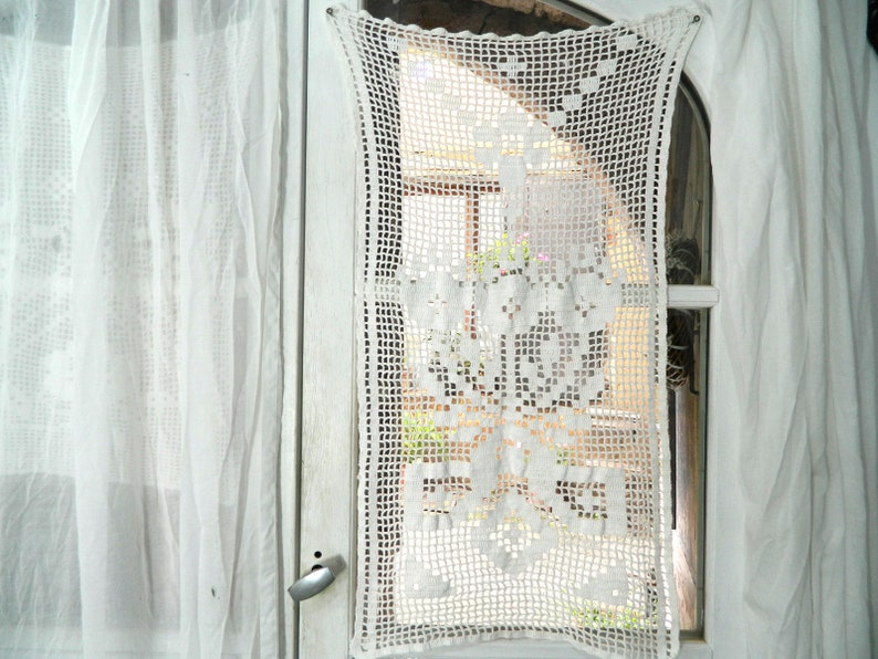 Crochet lace, cafe curtain, window curtain, cotton handmade vintage image 2