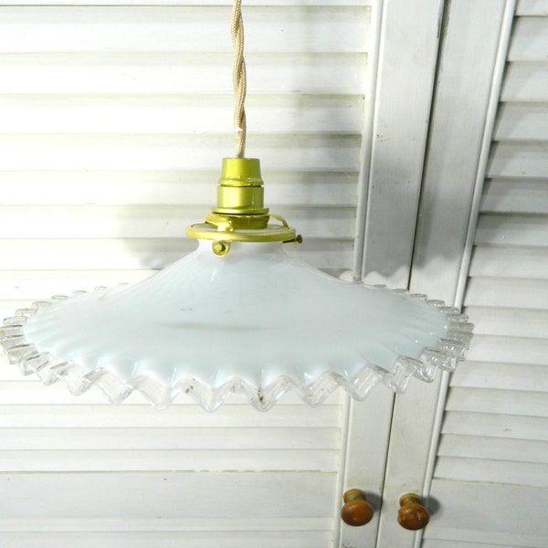 Suspension light, art deco opaque glass lamp shade, French vintage lighting, French antiques