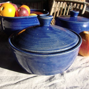 Pottery cooking pot, glazed pan with lid, French vintage casserole dish