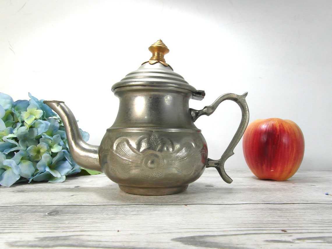 Small embossed metal teapot 2 cup teapot Etsy