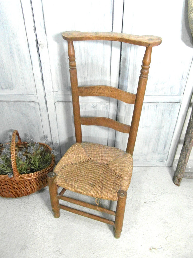 farmhouse chair with straw seat French prayer chair
