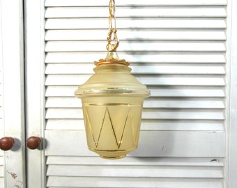 Vintage pendant ceiling light, art deco, Yellow and gold glass light