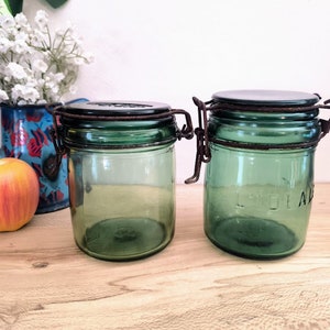 Pair of green glass French canning jars, 1/2 litre, l'Ideale kitchen canister image 3