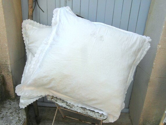 A Pair Damask Monogram Lace Pillow Cases Antique Pillow Etsy