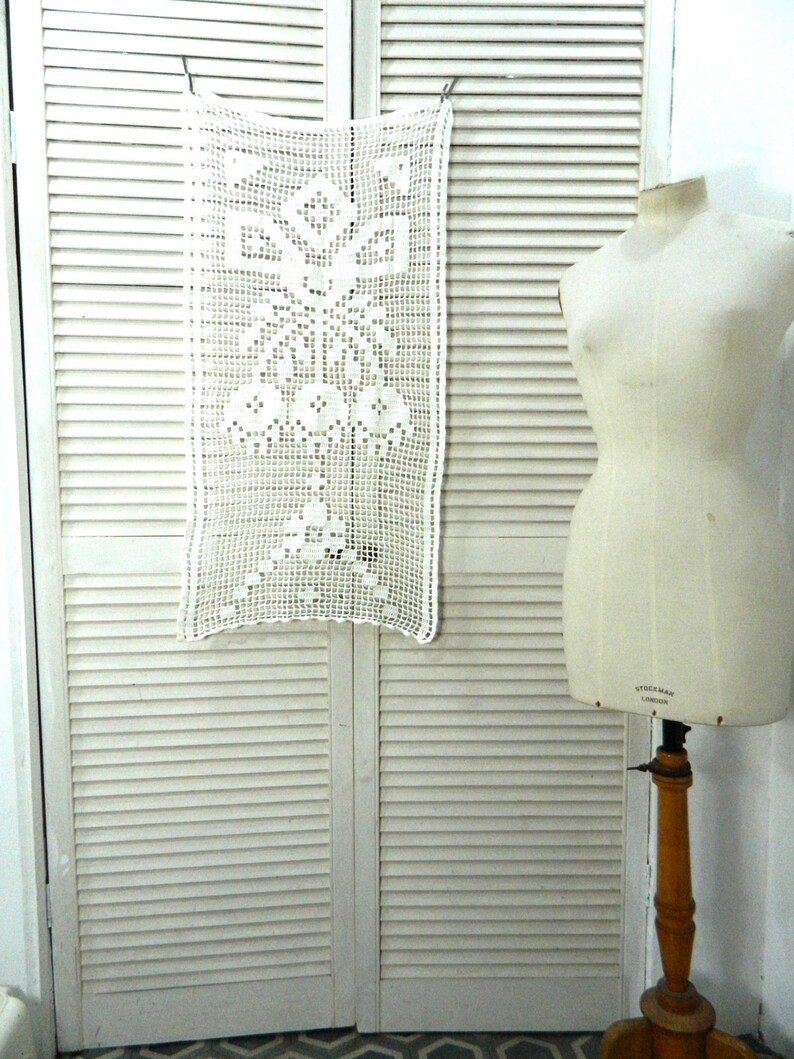 Crochet lace, cafe curtain, window curtain, cotton handmade vintage image 3