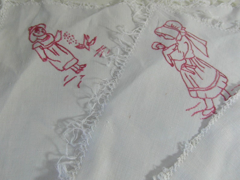 French linens red embroidery 5 linen placemats French country decor French cottage chic. French vintage table linen table napkins