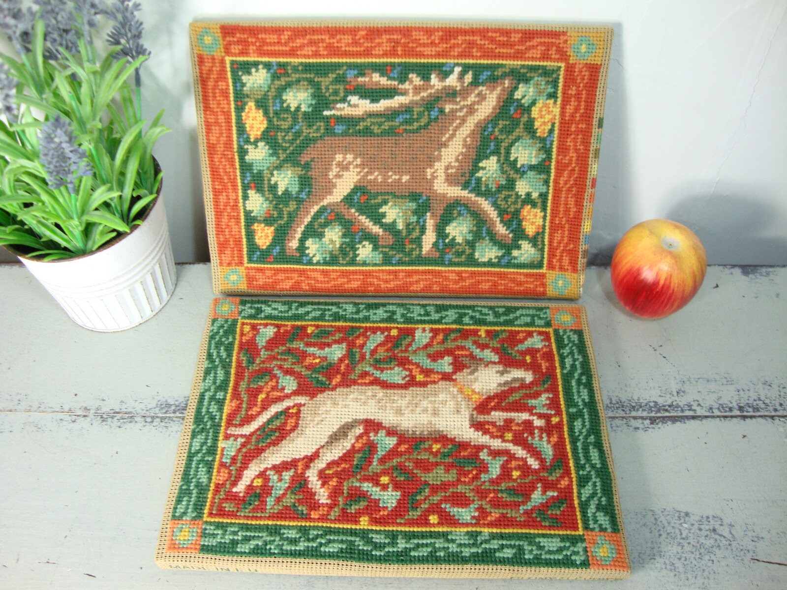 Tapisserie Vintage, Chien et Cerf