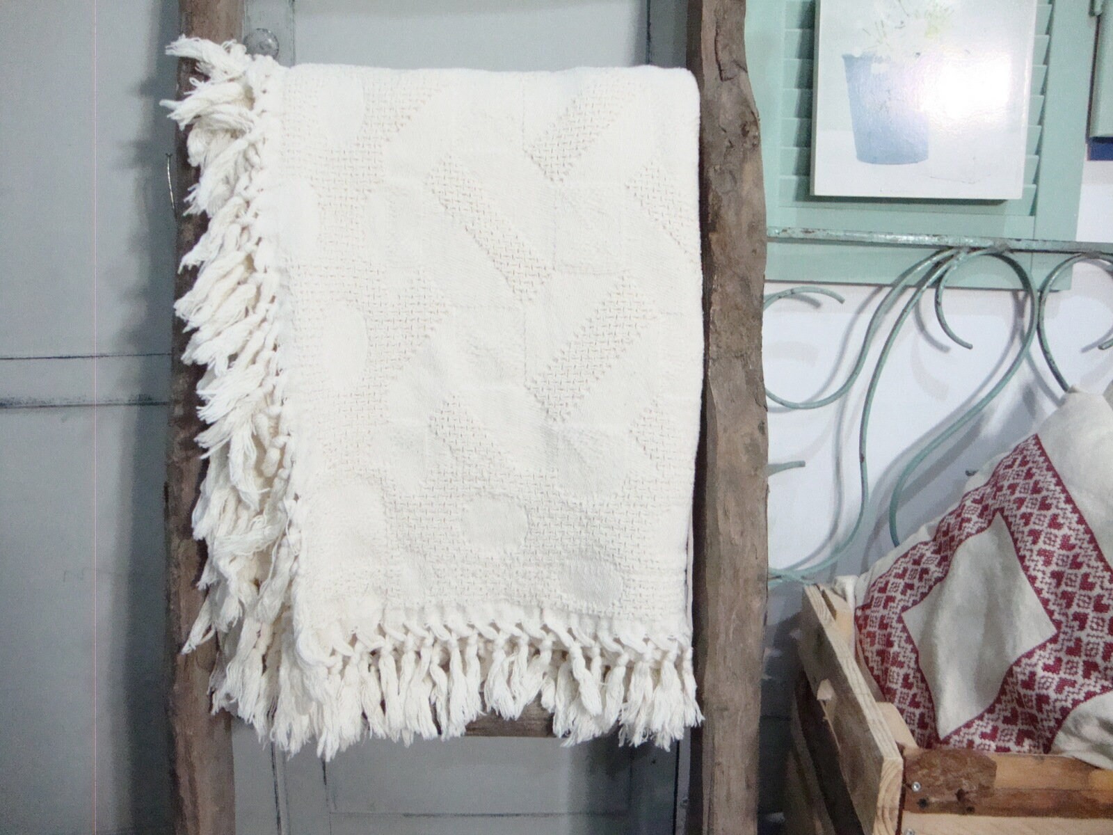 Couverture Vintage en Coton Crème