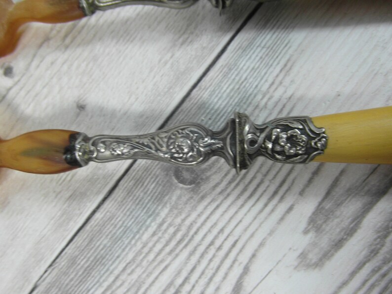 spoon /& fork horn and metal French antique salad serving set
