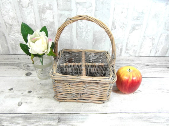 Small French Vintage Kitchen Basket Wicker Glass Holder Etsy