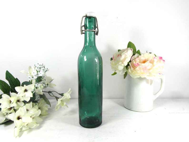 Vintage green glass beer bottle with porcelain lid vintage 50 Etsy