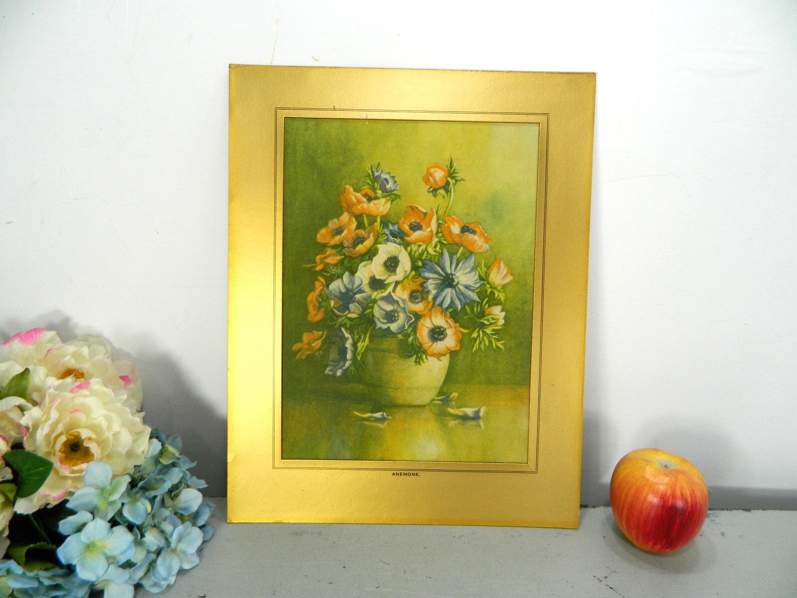 Tableau Imprimé Floral Sans Cadre, Années 50, Vase d'anémones