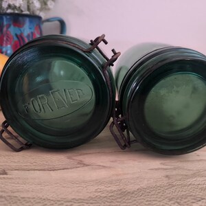 Pair of green glass French canning jars, 1/2 litre, l'Ideale kitchen canister image 6
