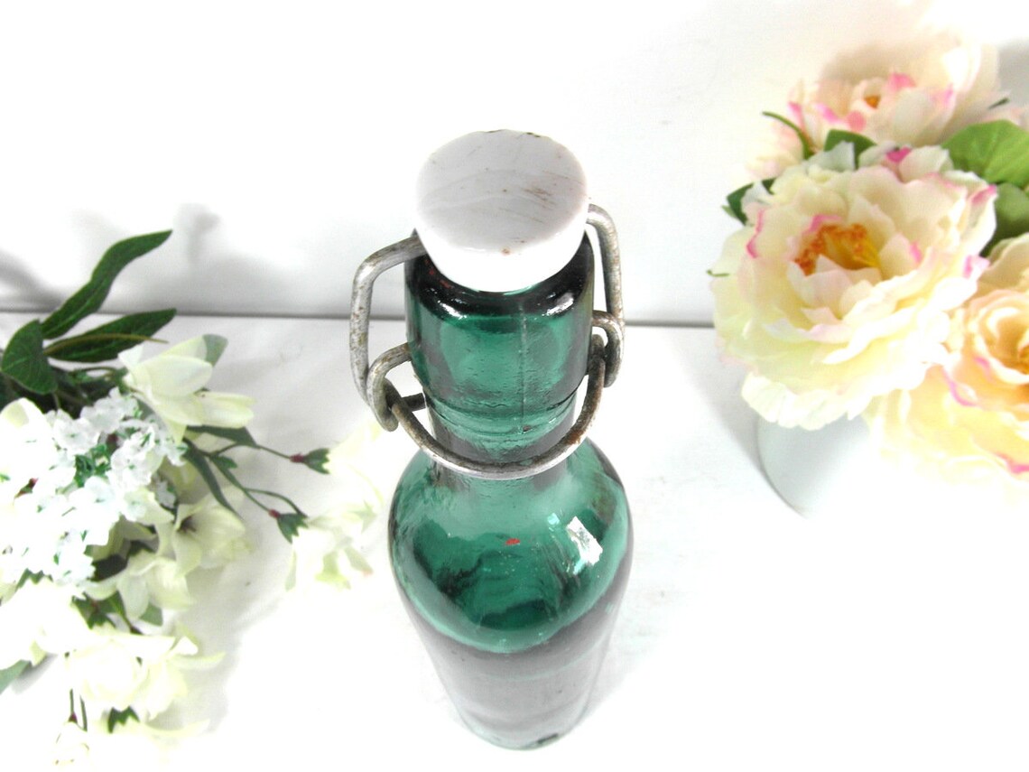 Vintage green glass beer bottle with porcelain lid vintage 50 Etsy
