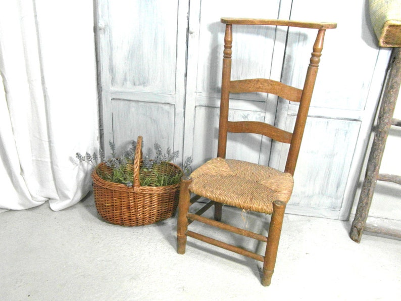 farmhouse chair with straw seat French prayer chair