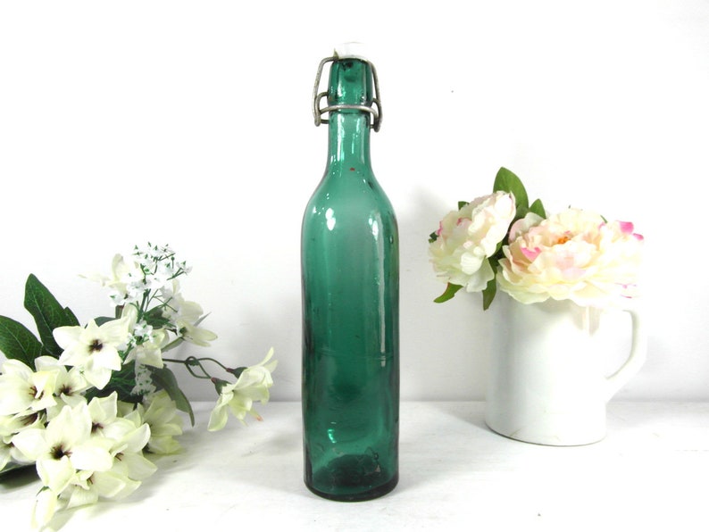 Vintage green glass beer bottle with porcelain lid vintage 50 Etsy