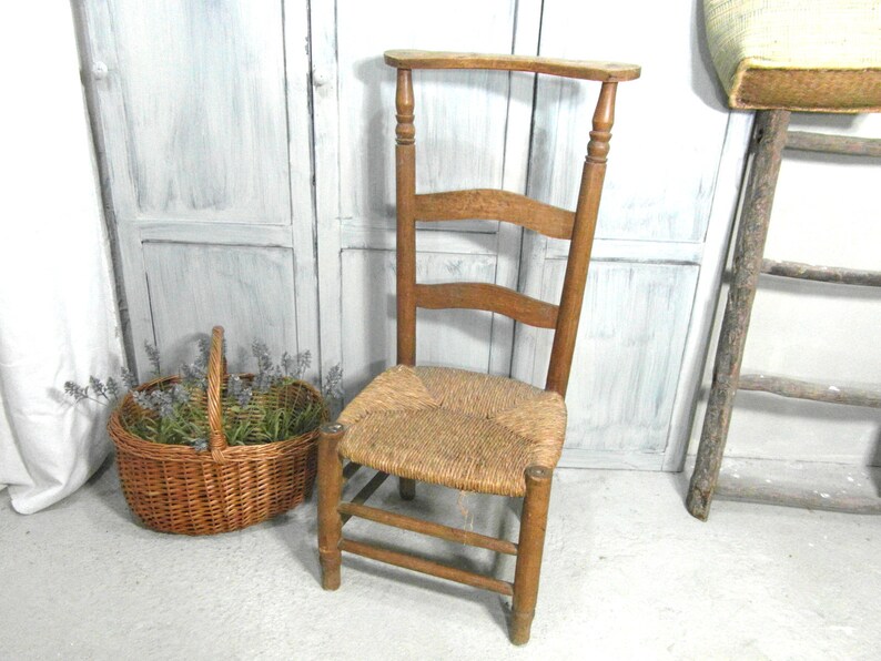 farmhouse chair with straw seat French prayer chair