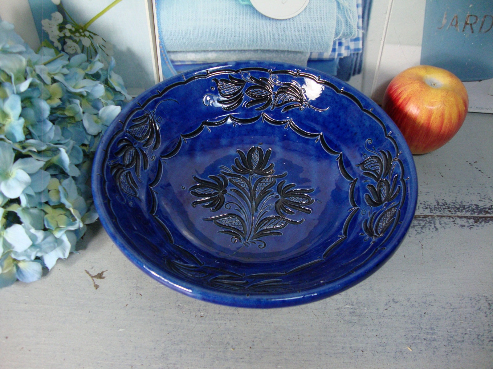 Bol en Céramique Bleu Cobalt Fait à La Main, Vintage