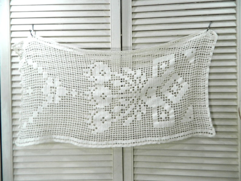 Crochet lace, cafe curtain, window curtain, cotton handmade vintage image 7