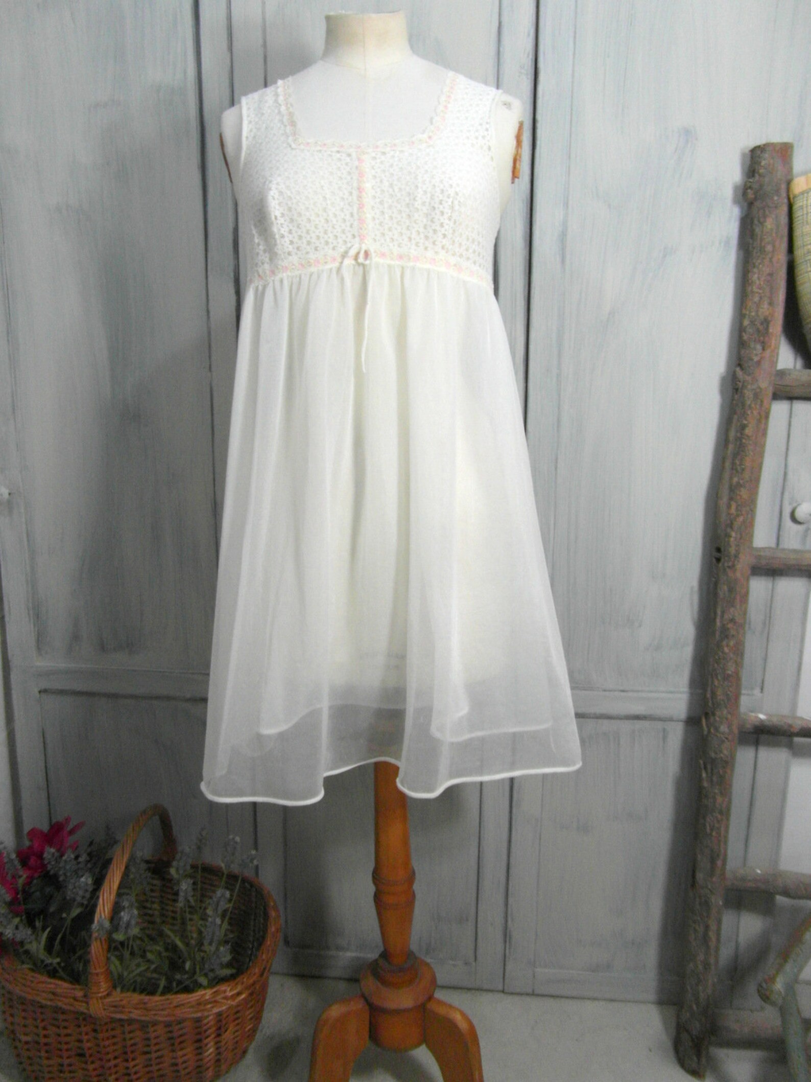 Nuisette romantique en nylon blanc taille S / M vintage | Etsy