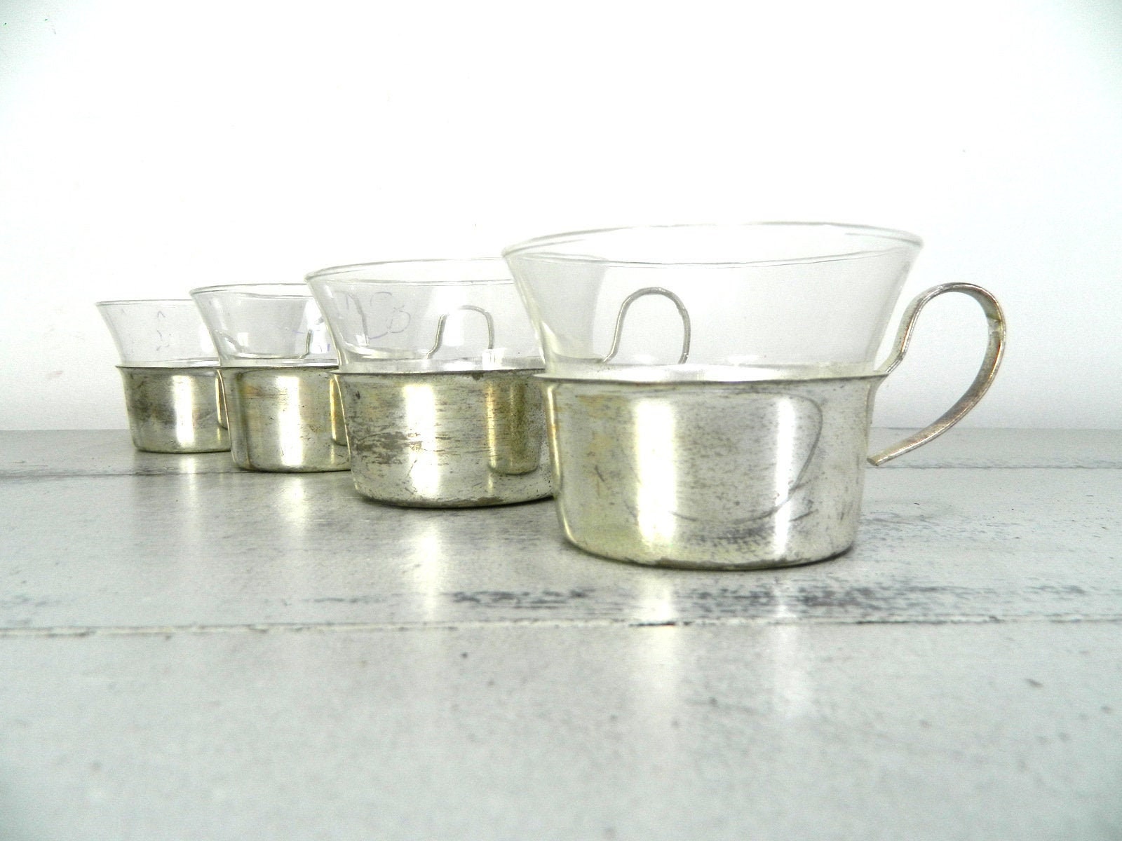 Set de 4 Tasses en Métal et Verre