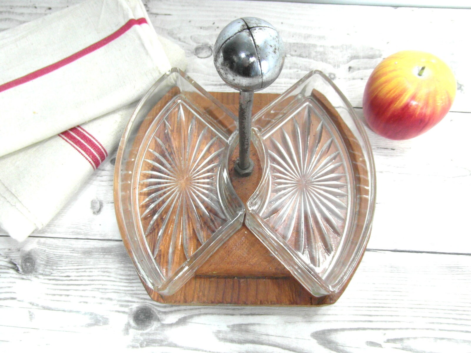 Plateau Apéritif en Verre, Bois et Métal, Plat à Hors-D'œuvre