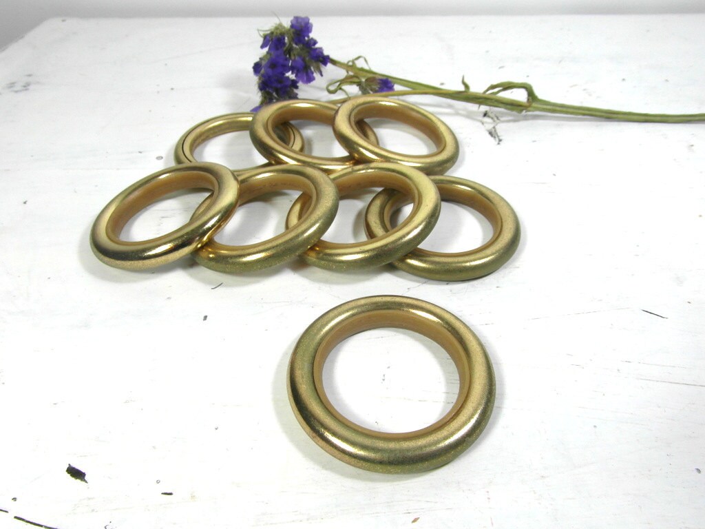 8 Anneaux de Rideau en Métal Doré, Vintage.