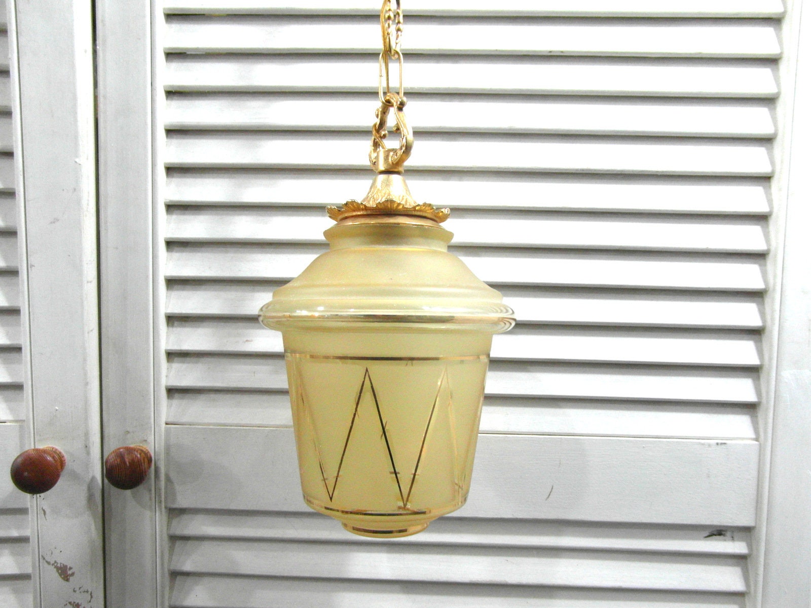 Vintage pendant ceiling light art deco Yellow and gold glass Etsy