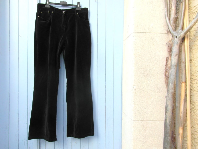 vintage clothing made in France by Wrap size M  L Black velvet trousers