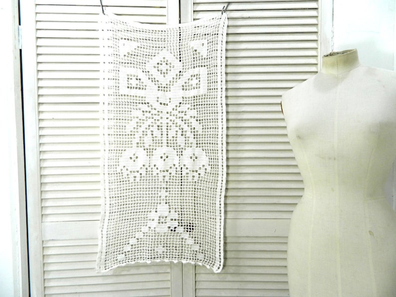 Crochet lace, cafe curtain, window curtain, cotton handmade vintage image 1