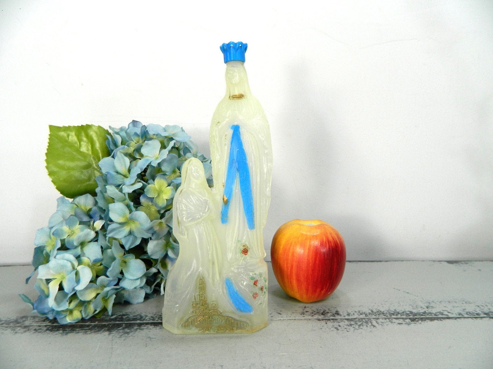 Bouteille en Plastique Pour L'eau Bénite, Statuette de La Vierge Marie Notre Dame Lourdes & St Berna