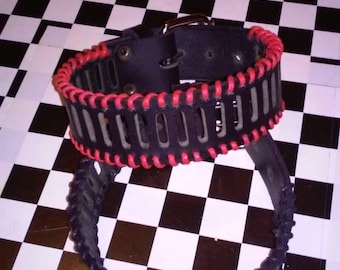 Stitched Black Leather Armband (Choose your color of stitching)