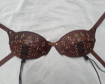 Brown Renaissance D Cup Leather Bra