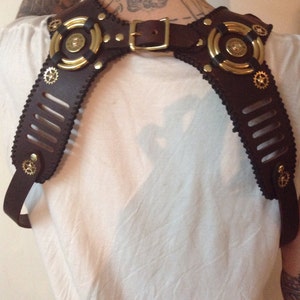 Brown Leather Steampunk Suspenders image 2