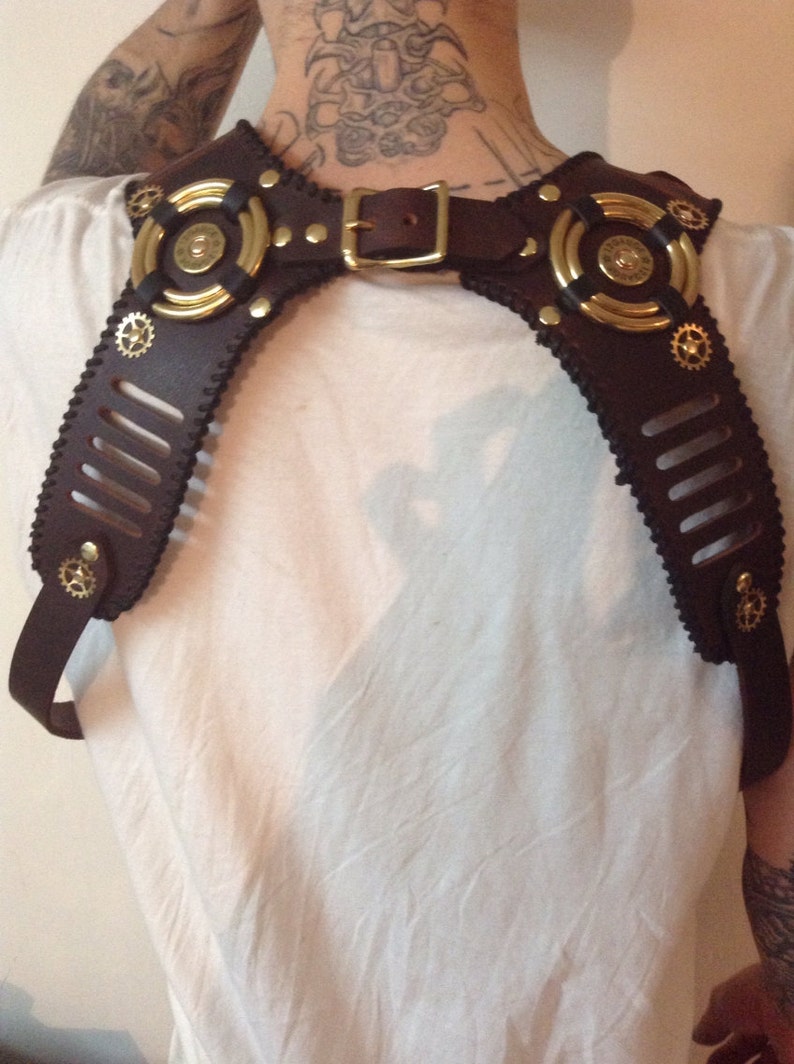 Brown Leather Steampunk Suspenders image 2