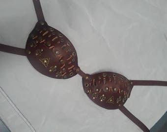 Brown c-cup Renaissance leather bra
