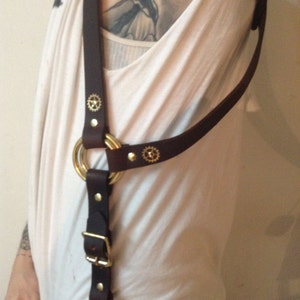Brown Leather Steampunk Suspenders image 3