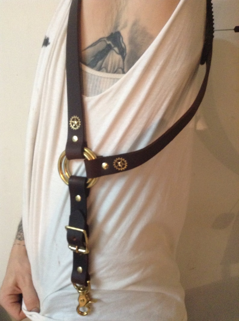 Brown Leather Steampunk Suspenders image 3