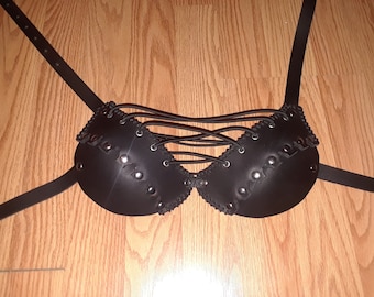 Black Leather Lace Up Bra (B Cup)