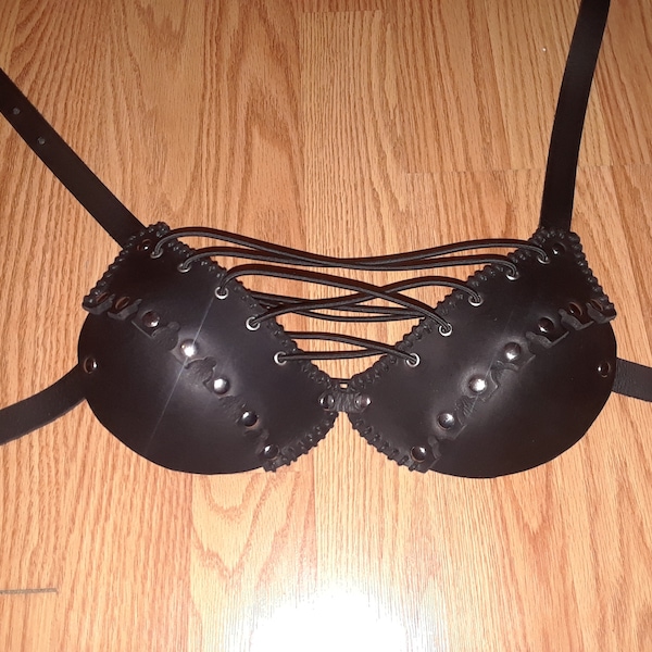 Black Leather Lace Up Bra (B Cup)