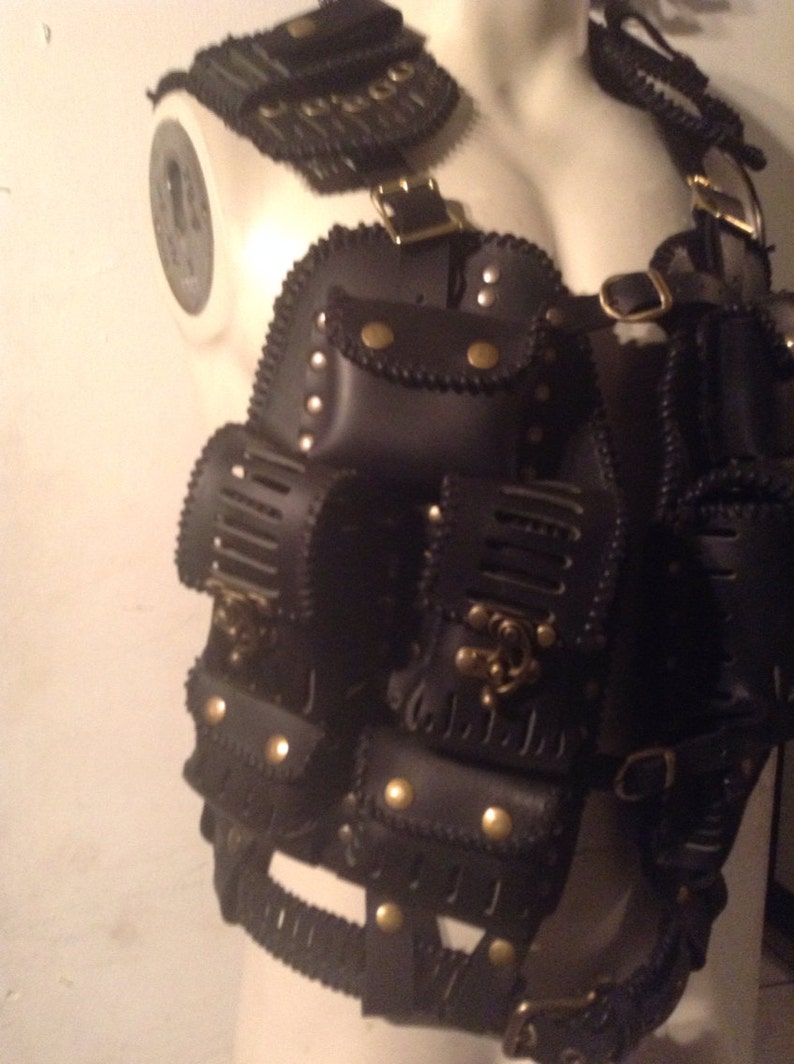 Post Apocalyptic Black Leather Tactical Vest L3XL Etsy