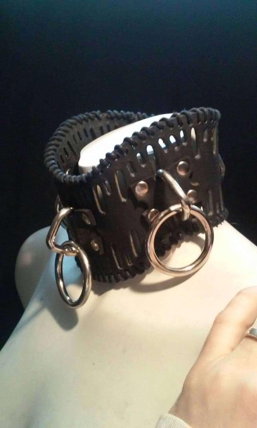 Cyber Three Ring Black Leather Posture Collar -  Denmark