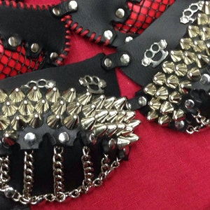 Black Leather Studded Chain Bra A-DD Cup image 2