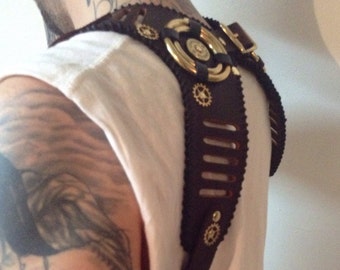 Brown Leather Steampunk Suspenders