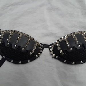 Silver studded D & DD cup leather bra