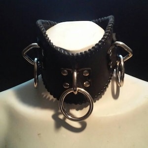 Three Ring Black Leather Posture Collar - Etsy
