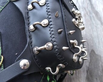 Black leather Gothic hip bag with spikes Style 2 one of a kind