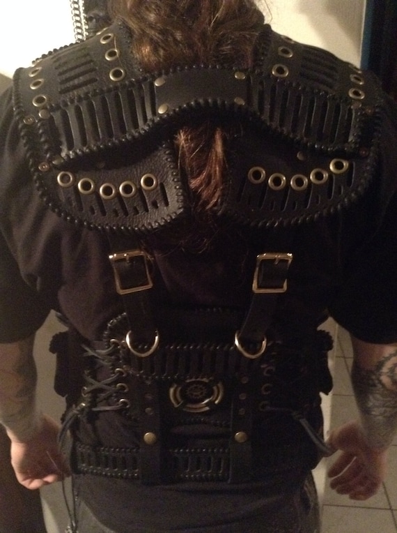 Post Apocalyptic Black Leather Tactical Vest L 3XL Etsy Italia